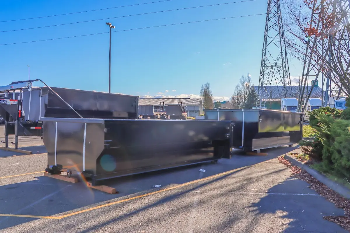 Roll-off dumpster ready for waste disposal at job site for Construction Dumpster Rental in Tenafly